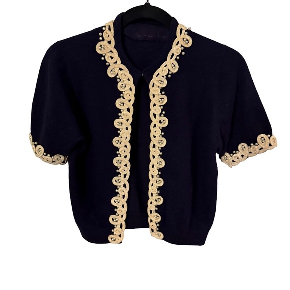 Hadley Vintage Women’s 100% Cashmere Handmade Navy Cardigan Sweater  Sz M - Picture 1 of 15